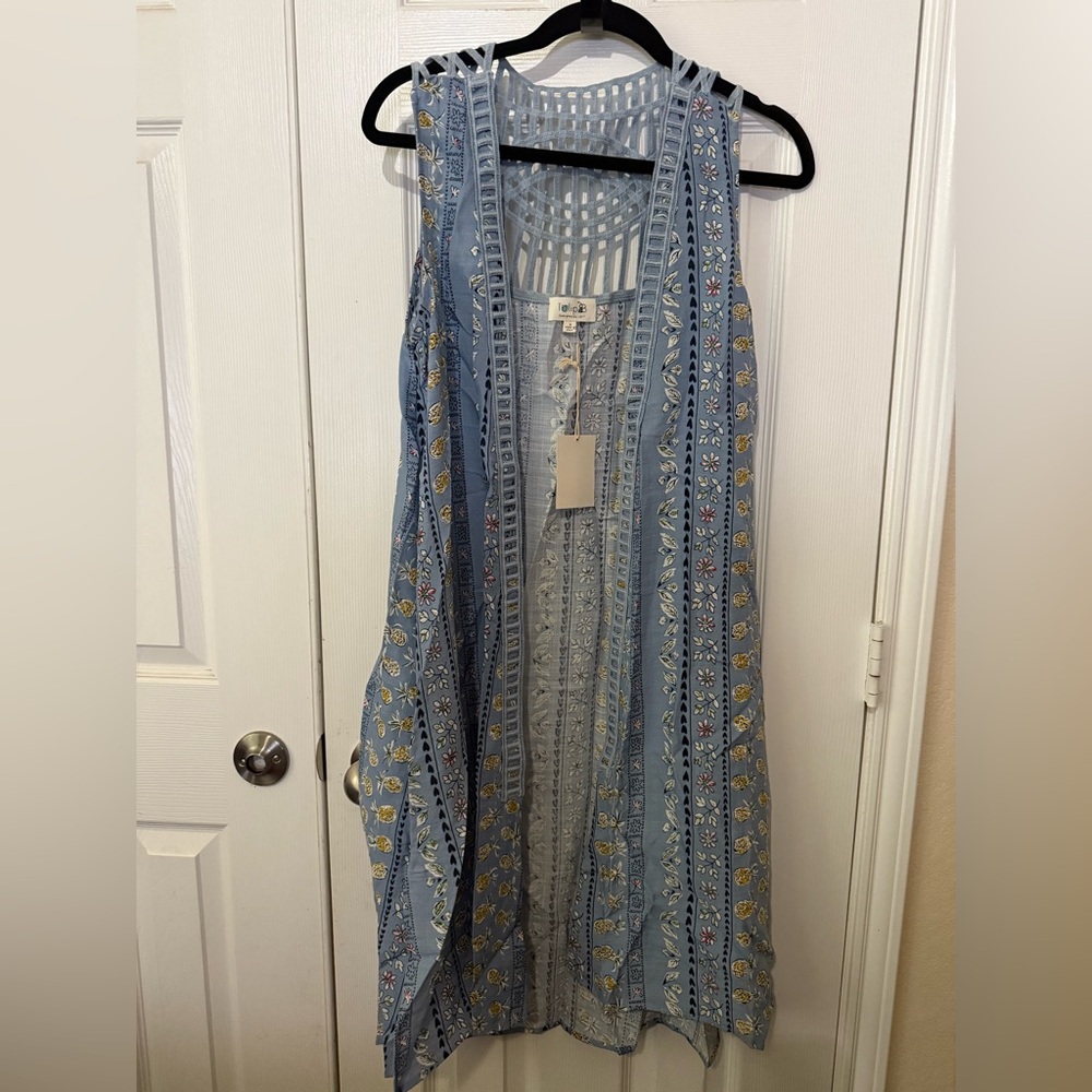 Tulip B NWT long blue floral vest M boho festival coverup